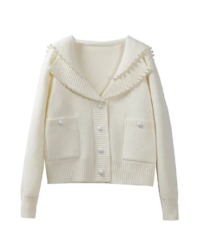 casual oversized shacket for women -Pearl Trimmed Pocket Soft Cardigan