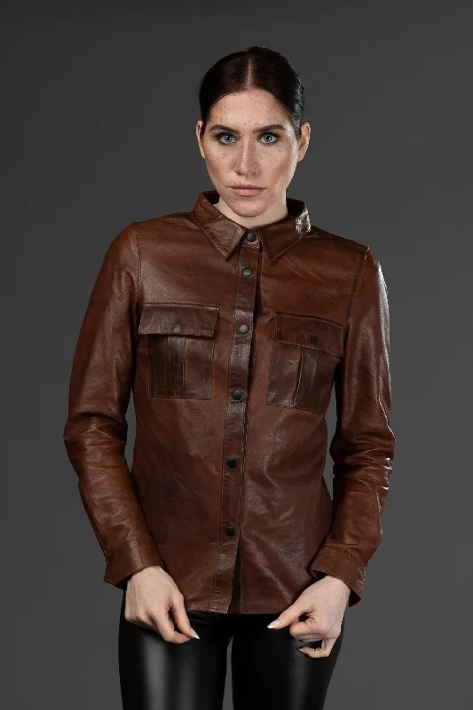 women's fitted long sleeve top -Hiem - Brown