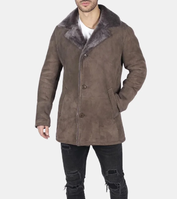 ladies' cashmere overcoat -Bronte Men's Tan Beige Shearling Leather Coat