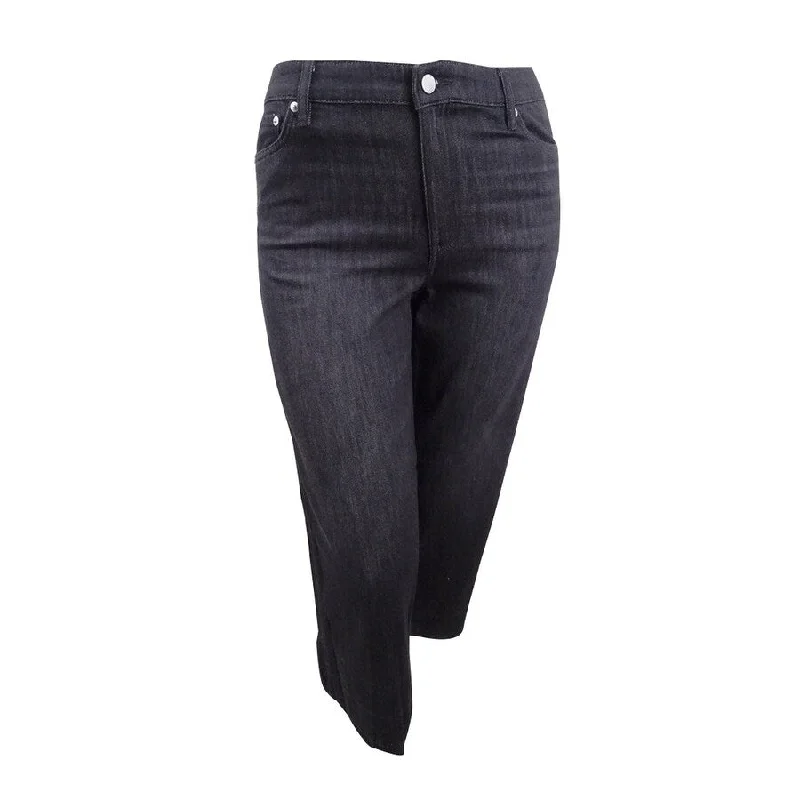 relaxed bootcut jeans for women -Lauren Ralph Lauren Women's Frayed Wide-Leg Jeans