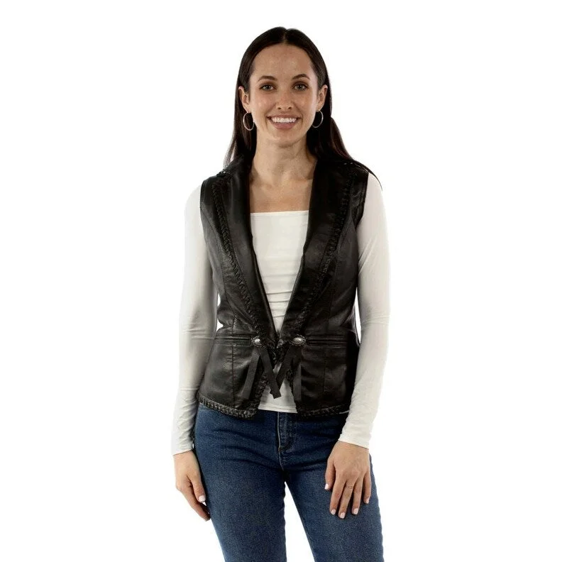 sporty track jacket for women -Scully Western Vest Womens Whipstitch Studded Black Lamb F0_L1161