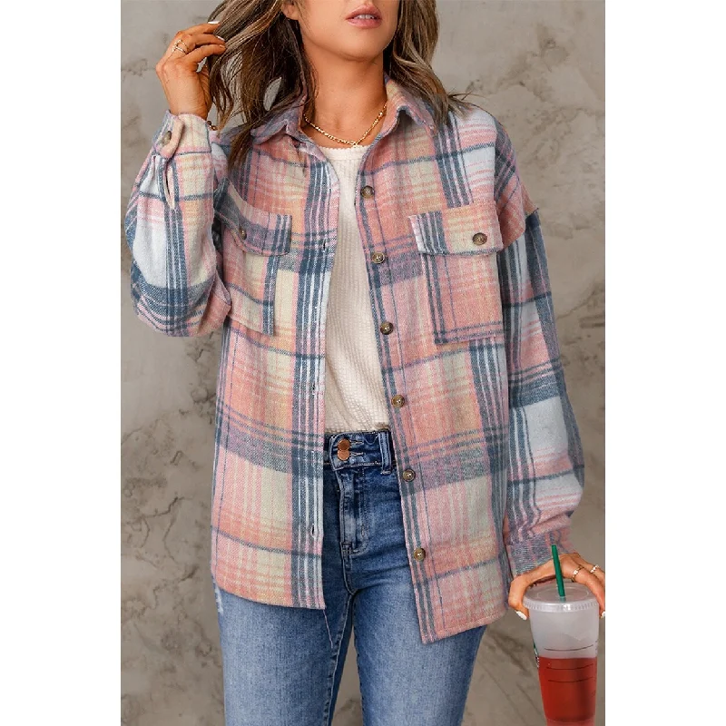 sustainable eco-friendly coat for women -Addison Plaid Flap Pockets Shacket