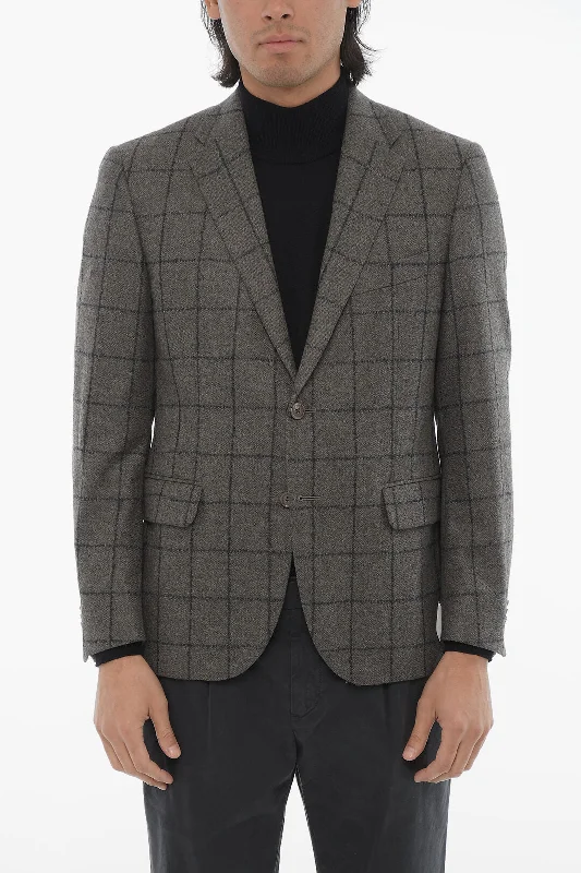 sustainable eco-friendly coat for women -Corneliani Cc Collection Windowpane Check Wool Blend Blazer