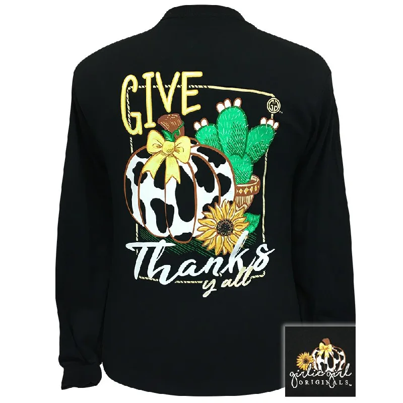 stylish wrap top for ladies -Give Thanks Y'all-Black LS-2313