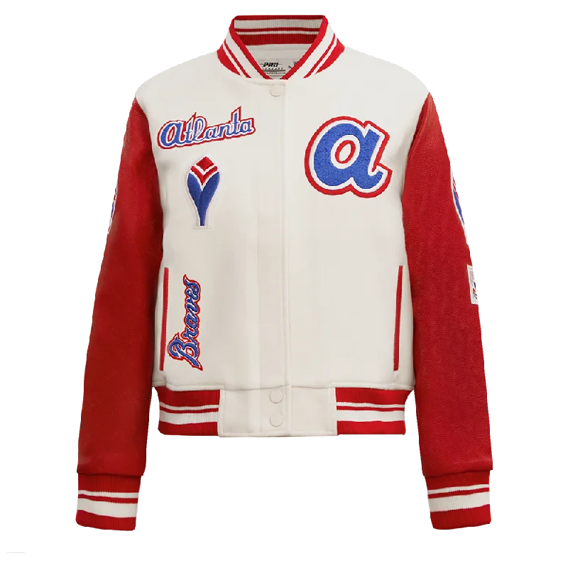 women's belted trench coat -MLB ATLANTA BRAVES RETRO CLASSIC WOMEN'S RIB WOOL VARSITY JACKET (EGGSHELL/ RED)