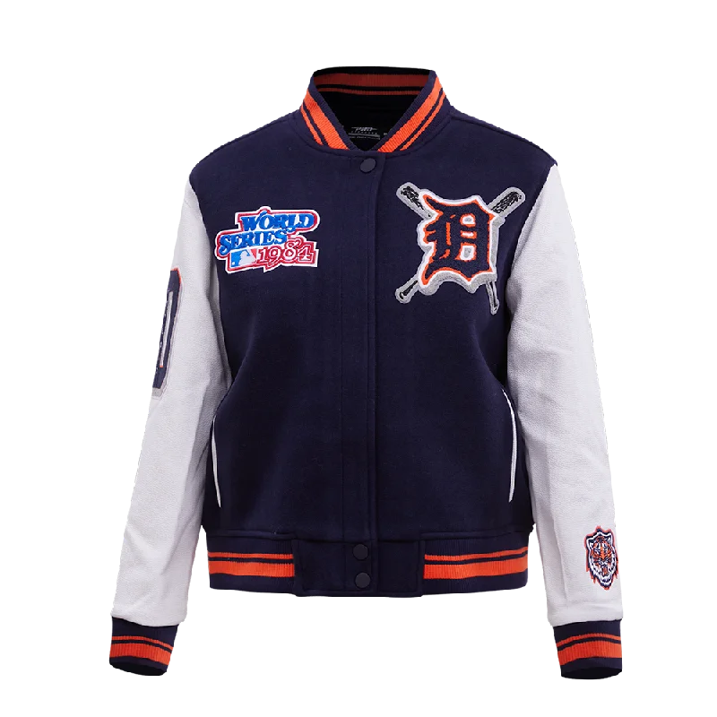 women's thermal long coat -MLB DETROIT TIGERS MASHUP WOOL WOMEN'S VARSITY JACKET (MIDNIGHT NAVY/ORANGE/MIDNIGHT NAVY)