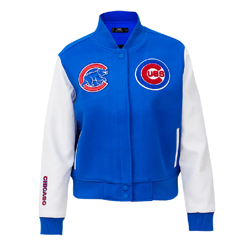 sophisticated evening coat for women -MLB CHICAGO CUBS CLASSIC WOMEN'S WOOL VARSITY JACKET (ROYAL BLUE/WHITE)