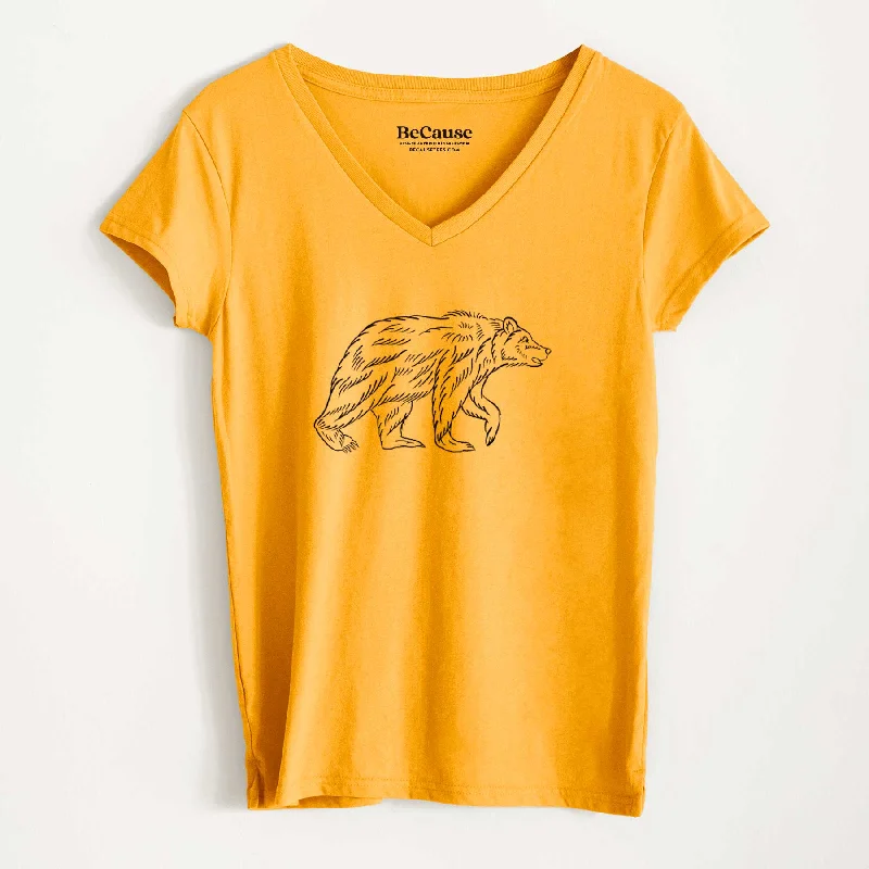 fashionable twisted hem top for women -Brown Bear - Women's 100% Recycled V-neck