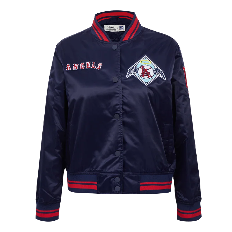 sophisticated evening coat for women -MLB LOS ANGELES ANGELS RETRO CLASSIC WOMEN'S RIB SATIN JACKET (MIDNIGHT NAVY/RED/MIDNIGHT NAVY)