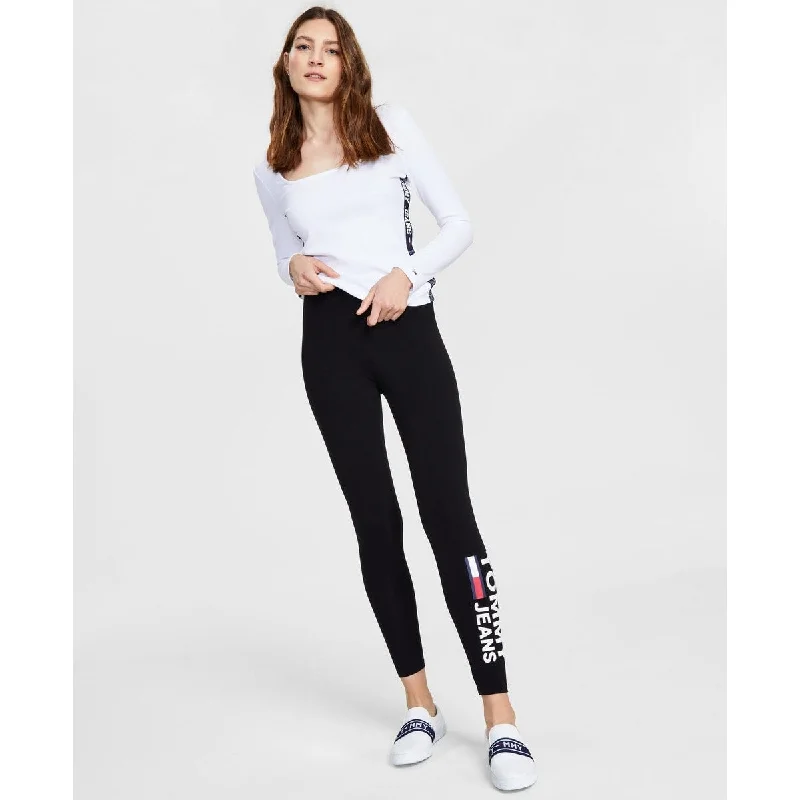 ladies' skinny fit ankle jeans -Tommy Jeans Women's Side Logo Print Leggings Black Size X-Small