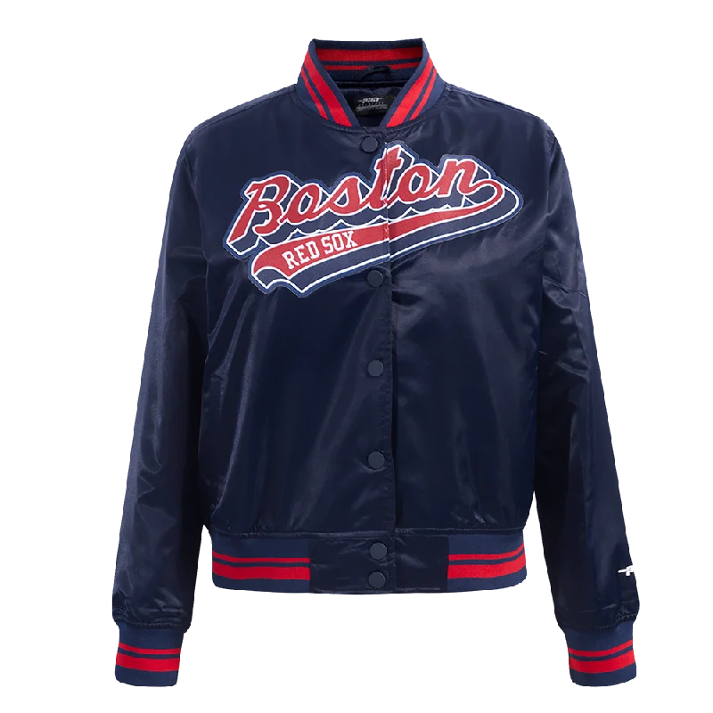 soft touch sherpa coat for women -MLB BOSTON RED SOX SCRIPT TAIL WOMEN'S SATIN JACKET (MIDNIGHT NAVY/RED/MIDNIGHT NAVY)