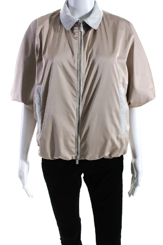 versatile casual coat for women -Peserico Womens Full Zipper Short Sleeves Crew Neck Jacket Beige