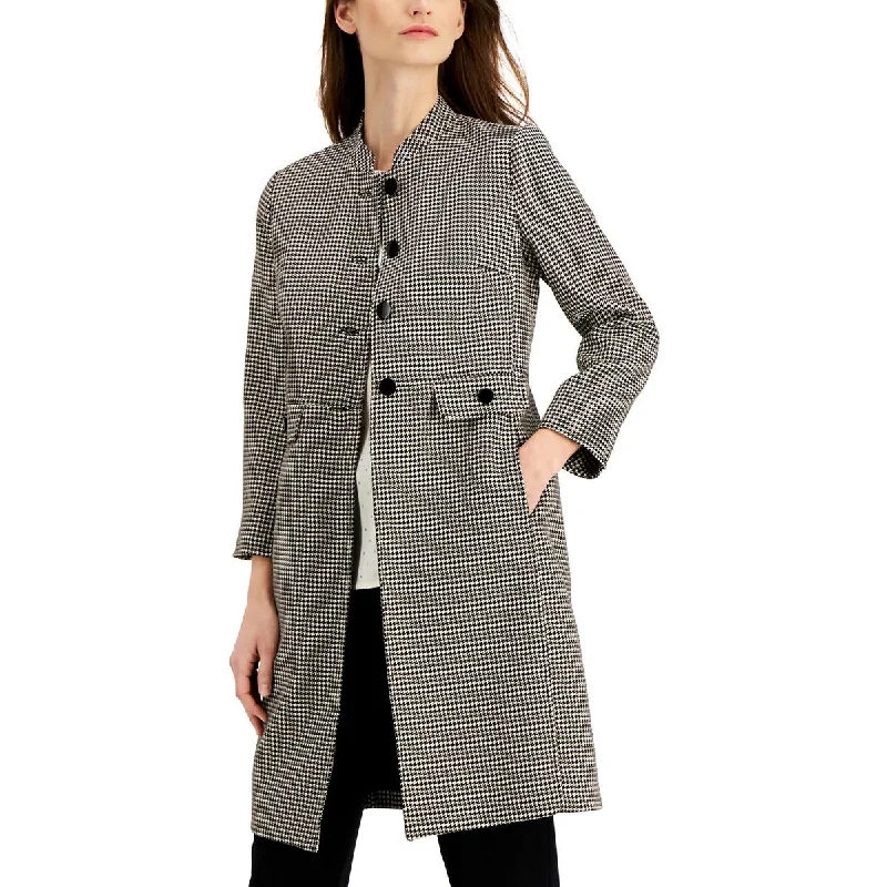 women's teddy bear coat -Anne Klein Womens Houndstooth Long Pea Coat