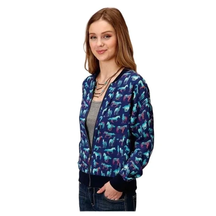 women's outdoor fleece jacket -Roper Western Jacket Womens Rib Knit Collar Zip 03-098-0590-0133 BU