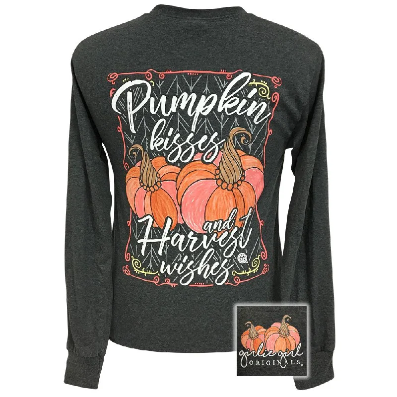 loose-fit linen top for women -Pumpkin Kisses Black Heather LS