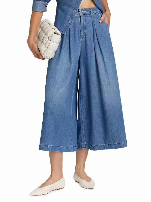 stylish pleated jeans for women -Elowyn Pleated Palazzo Jeans In Anvil