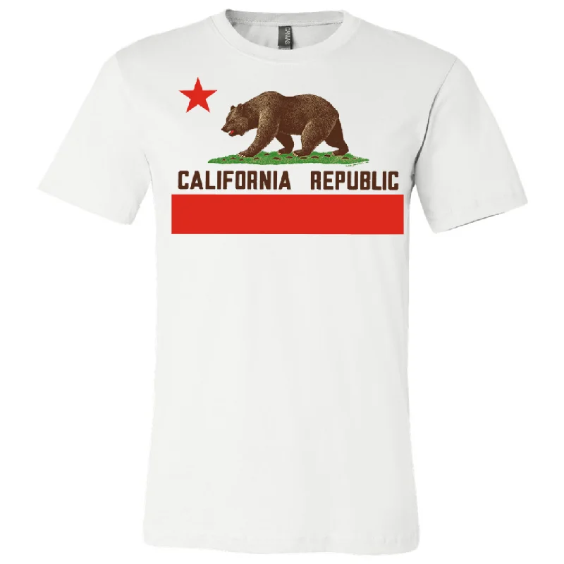 ladies' cold-shoulder top -Don Pimentel California Republic Bear Flag Brown Text Asst Colors Mens Lightweight Fitted T-Shirt/tee