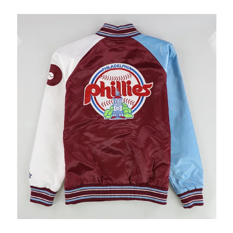 women's hooded winter jacket -STARTER Womens Philadelphia Phillies Satin Varsity Jacket, Red, Medium