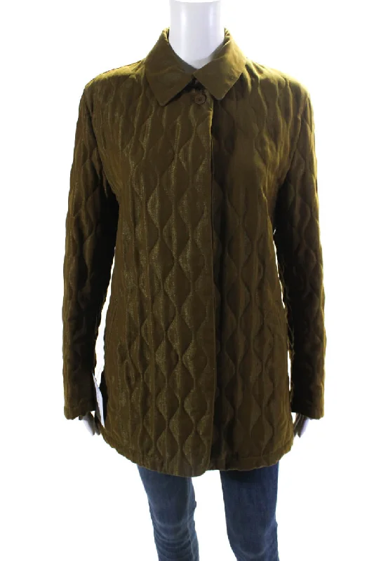 women's relaxed boyfriend blazer -Allegri Womens Quilted Textured Button Down Jacket Green