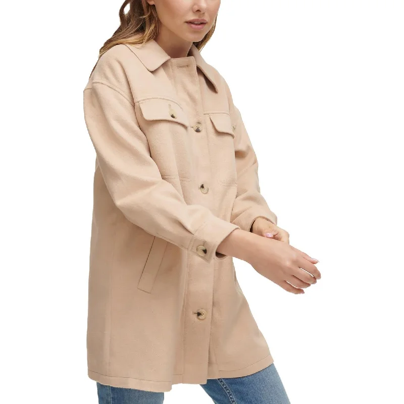 elegant wool cape for women -Calvin Klein Jeans Womens Petites Collar Pocketed Soft Shell Jacket