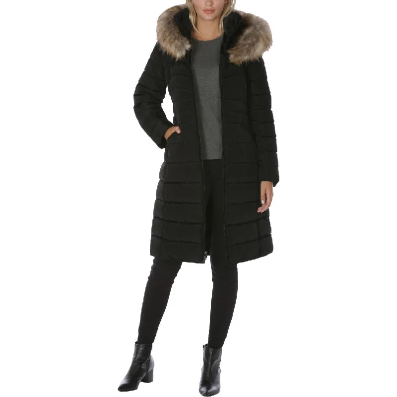 women's stylish blazer -Laundry by Shelli Segal Women's Hooded Long Puffer Coat with Faux Fur Trim