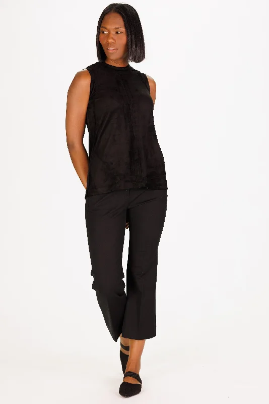 ladies' short sleeve wrap blouse -Lilliana Top in Black Stretch Suede