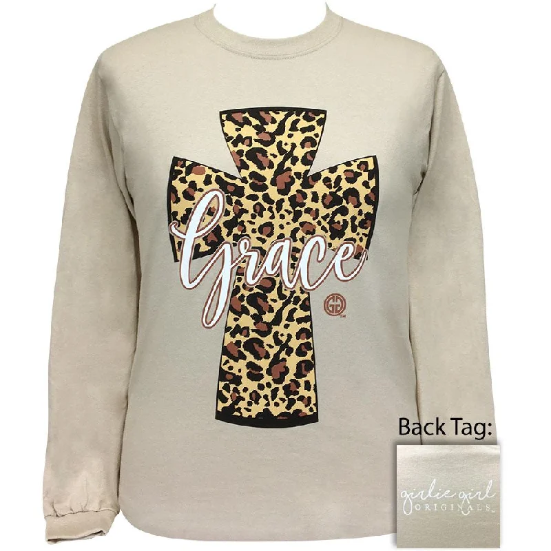 cute peplum blouse for ladies -Leopard Grace-Sand LS-2147