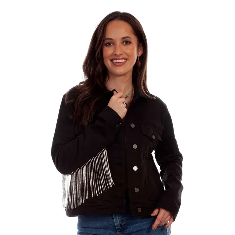 women's mid-length wool coat -Scully Western Jacket Womens Button Rhinestone Fringe F0_HC792