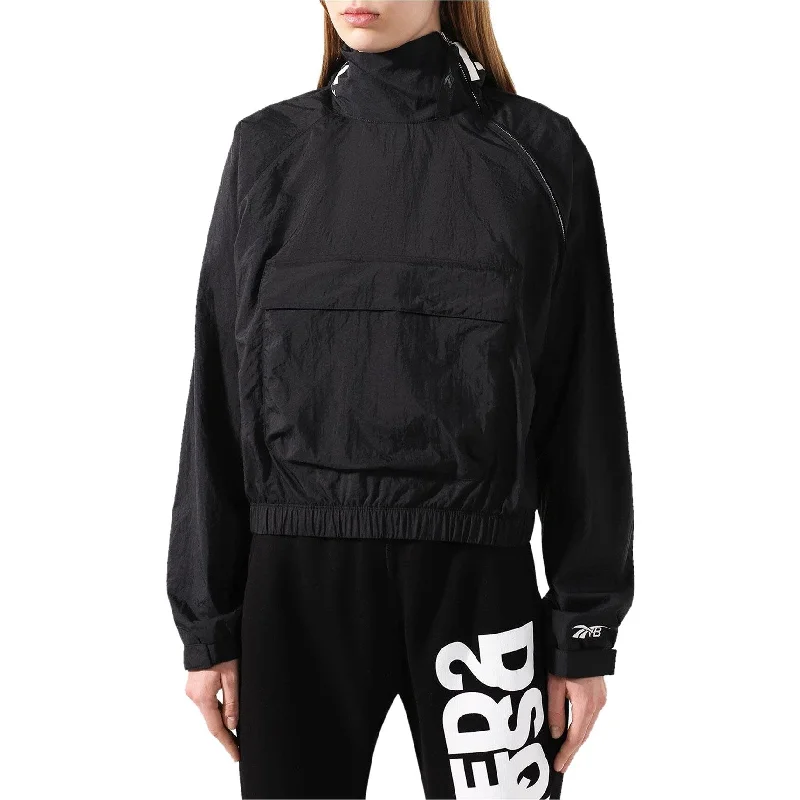 urban style cropped puffer jacket -Reebok Womens Hooded Windbreaker Jacket, Black, Small