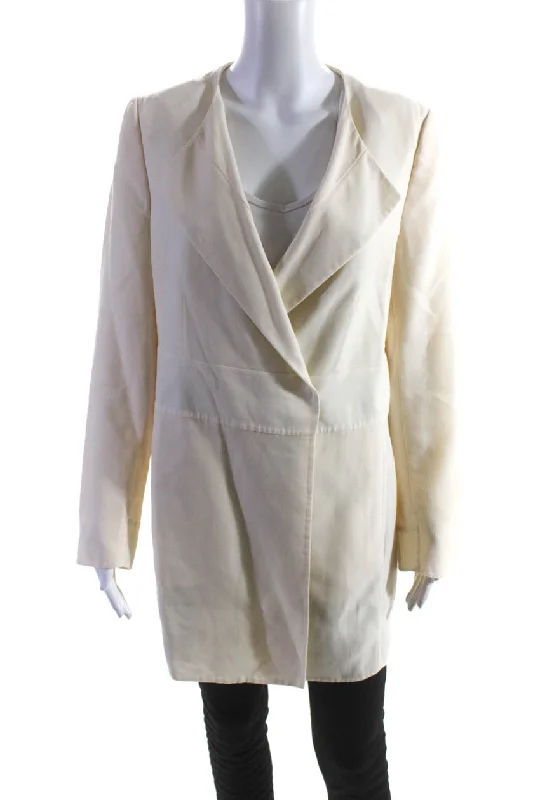 women's double-breasted coat -Akris Womens Wool Lightweight Snap Front Long Jacket Coat Ivory