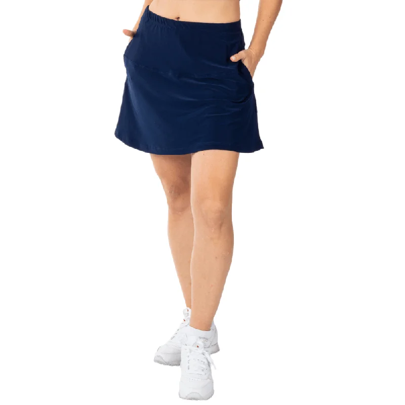 women's seamless fitted top -Women's 15" Made in USA Navy Pocket Skort