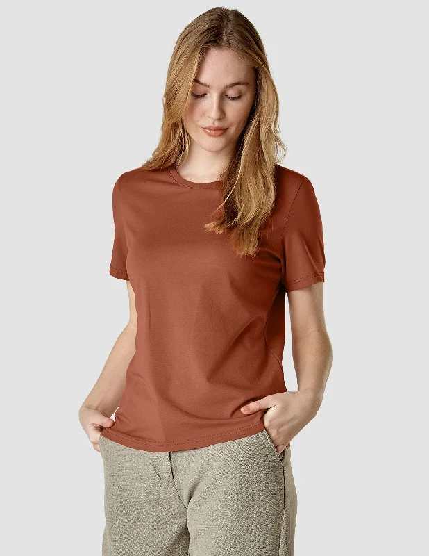 fitted ribbed blouse for women -Supima T-shirt White Terracotta