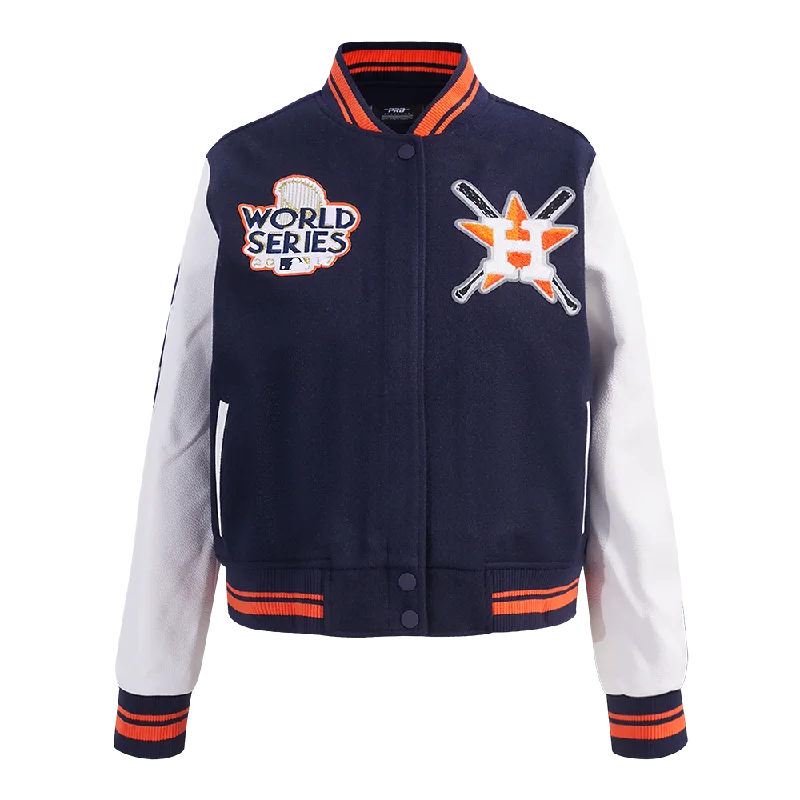 ladies' cashmere overcoat -MLB HOUSTON ASTROS MASHUP WOMEN'S RIB WOOL VARSITY JACKET (MIDNIGHT NAVY/ORANGE/MIDNIGHT NAVY)