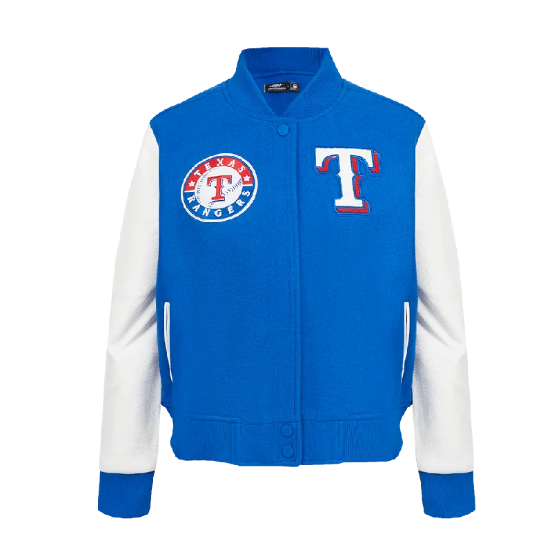 ladies' cashmere overcoat -MLB TEXAS RANGERS CLASSIC WOMEN'S WOOL VARSITY JACKET (ROYAL BLUE/WHITE)