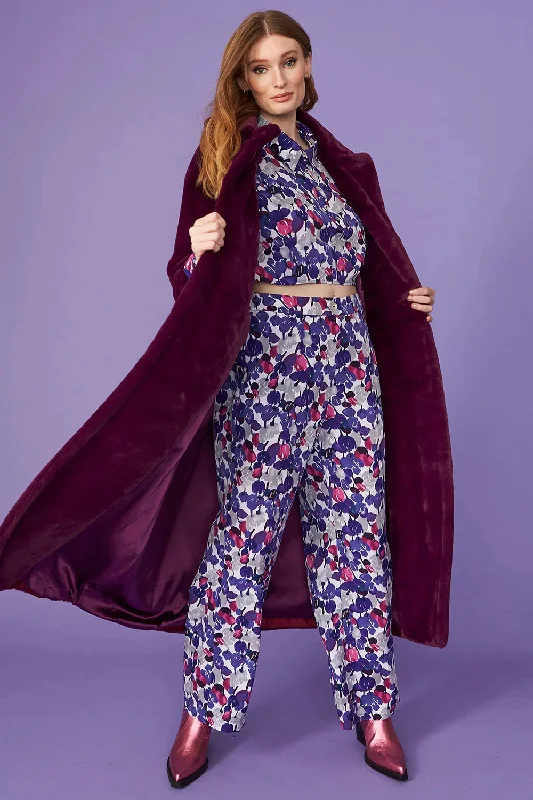 women's cropped bomber jacket -Purple Faux Fur Maxi Coat