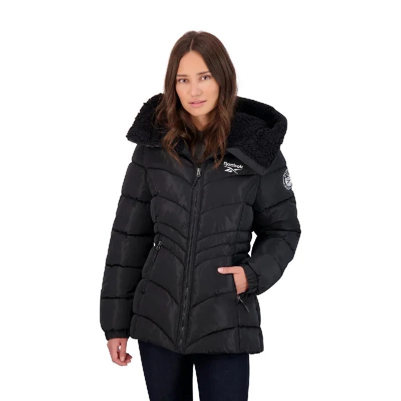 ladies' wool overcoat -Reebok Puffer Coat for Women-Warm Winter Jacket with Sherpa Lined Hood