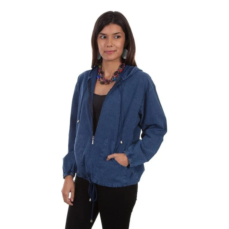 women's asymmetrical zip jacket -Scully Western Jacket Womens Hooded Zip Cinch Dark Blue F0_PSL-242