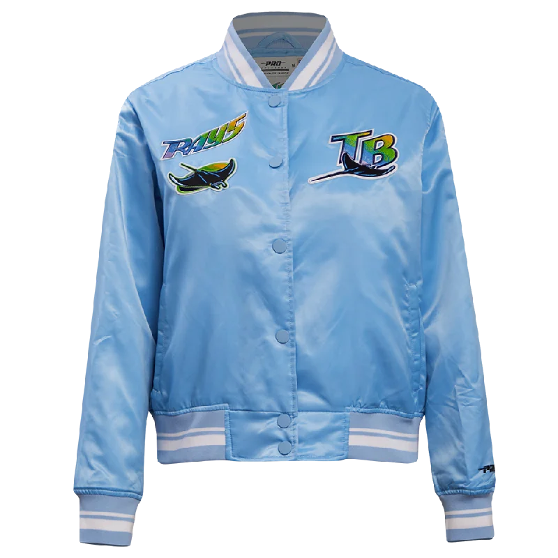 casual coats for women -MLB TAMPA BAY RAYS RETRO CLASSIC WOMEN'S RIB SATIN JACKET (UNIVERSITY BLUE)