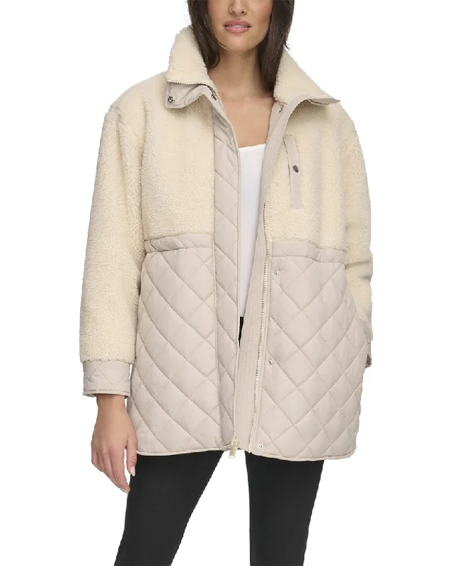 sleek satin bomber jacket for women -Andrew Marc Longline Quilted Jacket