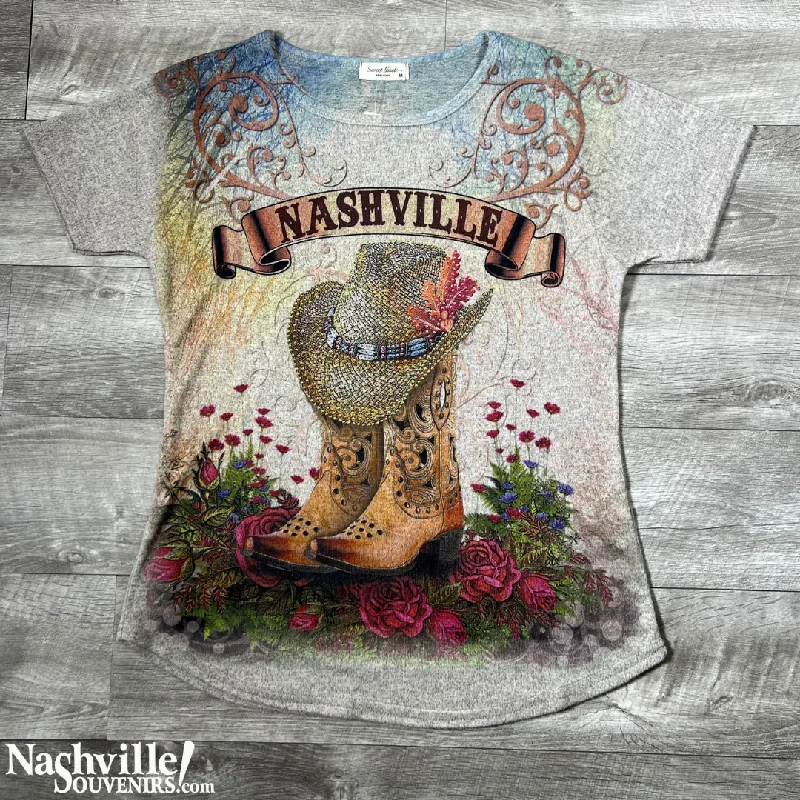 ladies' long sleeve top -Women's Nashville "Hats and Boots" Shirt