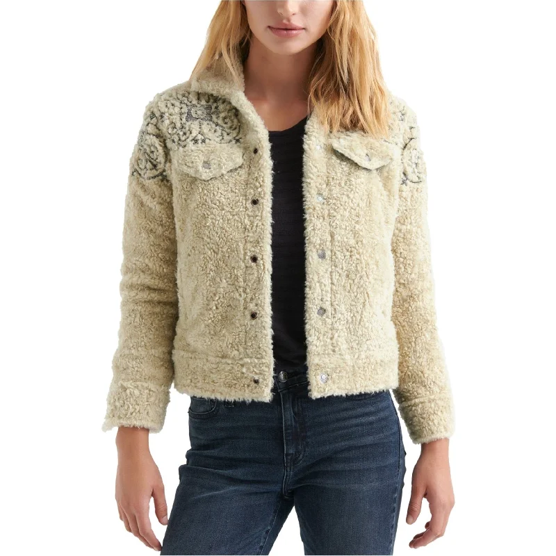 winter-ready faux shearling jacket for women -Lucky Brand Womens Sherpa Jean Fleece Jacket, Beige, X-Small