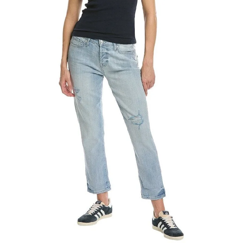 women's denim capris -Jen7 Women's Josefina High Waist Ankle Boyfriend Jeans Blue Size 25