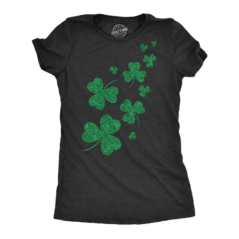 trendy puff sleeve crop top for ladies -Glitter Shamrocks Women's T Shirt