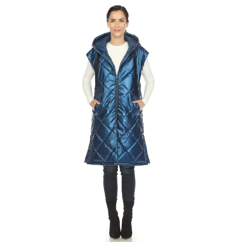 women's reversible coat -Women's Metallic Long Puffer Vest