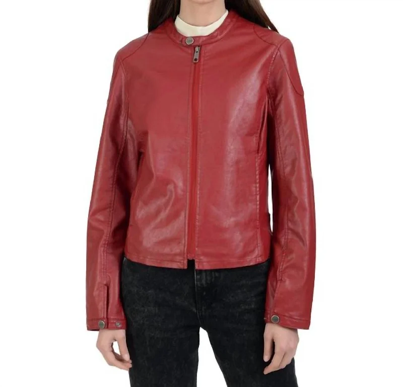 women's biker-style leather jacket -Leather Jacket In Red