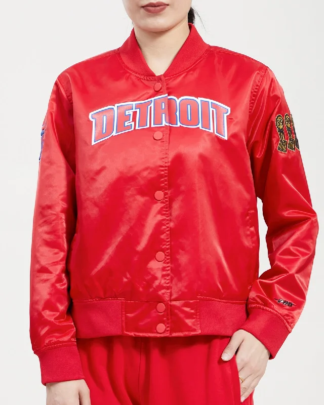 fitted wool blend coat for women -NBA DETROIT PISTONS CLASSIC WOMEN'S SATIN JACKET (RED)