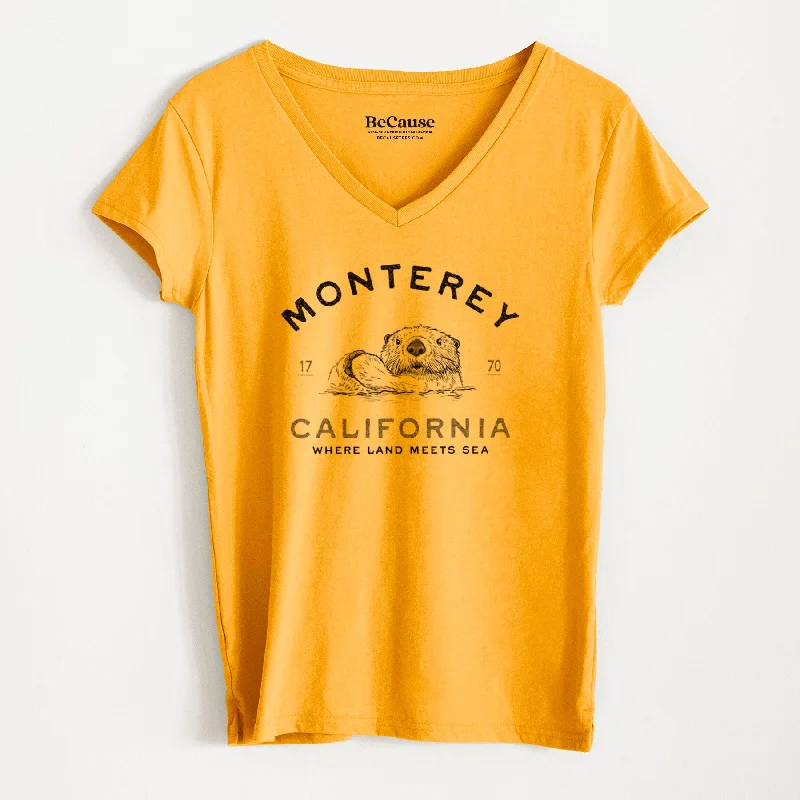 cute button-front blouse for women -Monterey Sea Otter - Women's 100% Recycled V-neck