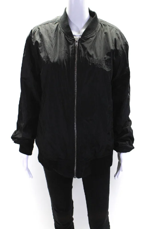 ladies' quilted coat -The Met Womens Long Sleeves Full Zipper Bomber Jacket Black