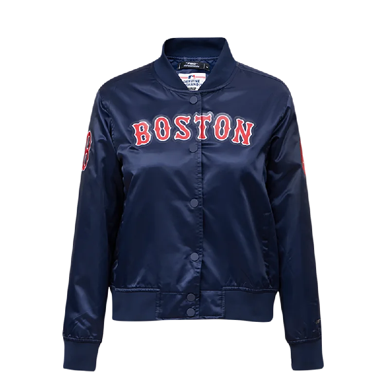 women's waterproof raincoat -MLB BOSTON RED SOX CLASSIC WOMEN'S SATIN JACKET (MIDNIGHT NAVY)