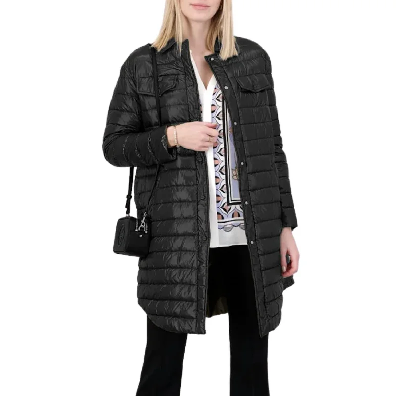 ladies' sporty windbreaker -Lightweight Button Up Padded Coat In Black